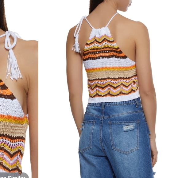 Crochet Tie Strap High Neck Top - Picture 3 of 9